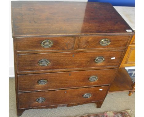 A 19th Century square fronted mahogany chest of drawers the plain top above two short and three long drawers raised on bracke