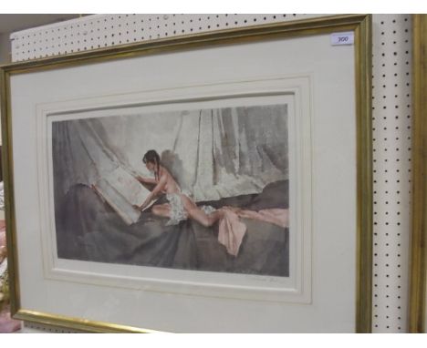 AFTER SIR WILLIAM RUSSELL FLINT "Scantily clad lady reading book", colour print, signed in pencil lower right, Artists' blind