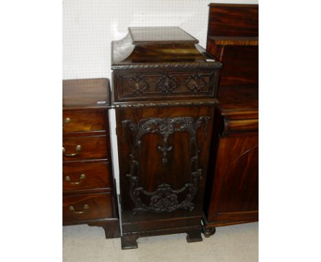 An Edwardian Adam revival mahogany sideboard pedestal/cabinet, the caddy top and drawer over a single door enclosing three ad