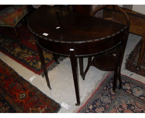 A mahogany demi-line fold-over card table in the George III taste, a tapestry upholstered oval pole screen on tripod base and