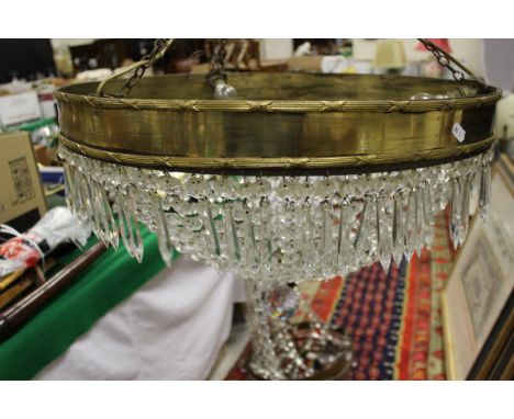 Two brass and glass drop ceiling light fittings   CONDITION REPORTS  These are not identical, two completely different lookin