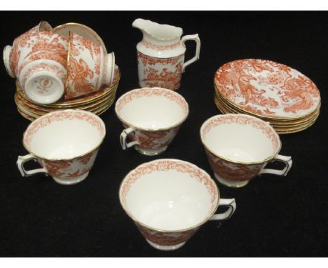 A Royal Crown Derby "Red Aves" part tea service to include tea cups, saucers, side plates, milk jug   CONDITION REPORTS  The 