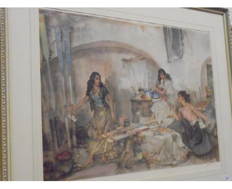 AFTER SIR WILLIAM RUSSELL FLINT "A question of colour", colour print, signed in pencil lower right, Artists blind studio stam