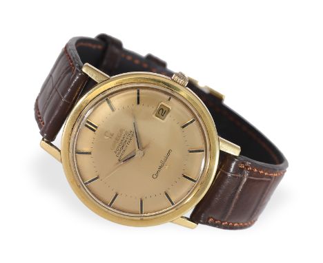 Armbanduhr: großes 18K Constellation Chronometer, Omega 168.004/14, von 1969/1970: Ca. Ø36mm, 18K Gold, verschraubter Constel