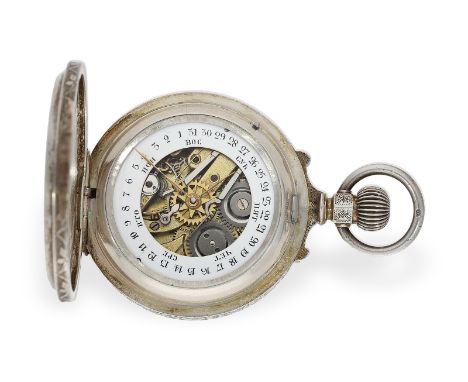 Taschenuhr: äußerst prächtige Savonnette mit verstecktem Kalender, gefertigt für Russland 1880: Ca. Ø53mm, ca. 118g, Silber, 