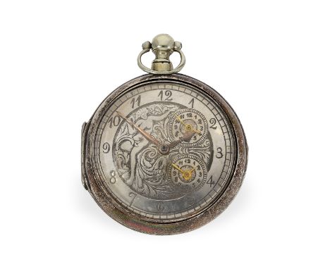Taschenuhr: äußerst seltene Spindeluhr mit erotischer Darstellung und 2 Zeitzonen, ca.1820: Ca. Ø55mm, ca. 129g, Doppelgehäus