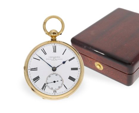 Taschenuhr: schweres englisches Taschenchronometer mit Mahagonibox, Knight &amp; Bucknell London, 1818: Ca. Ø54mm, ca. 165g, 