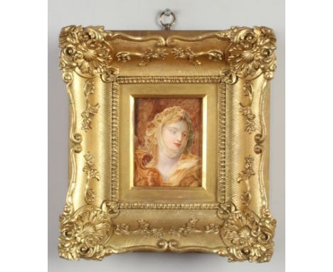 After Guido Reni, cushion gilt framed ivory portrait miniature of a maiden, 10cm x 8cm.Condition report intended as a guide o