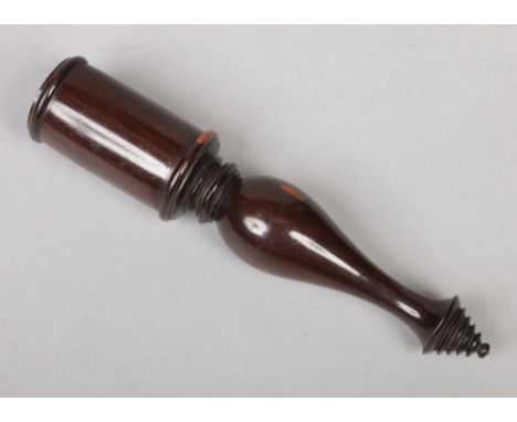 A 19th century turned hardwood tipstaff. With baluster shaped handle and stepped pommel, 18cm.