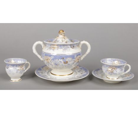 A quantity of Rockingham tea and coffee wares in the French Empire style with horse's tail and hoof handles. Printed in under