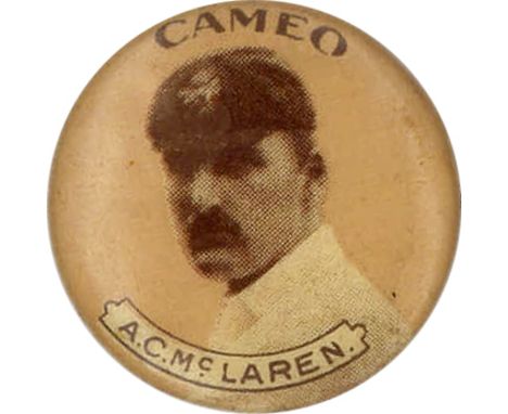 A.T.C., Cricketers, McLaren, celluloid button (21mm dia.), Cameo paper insert, VG
