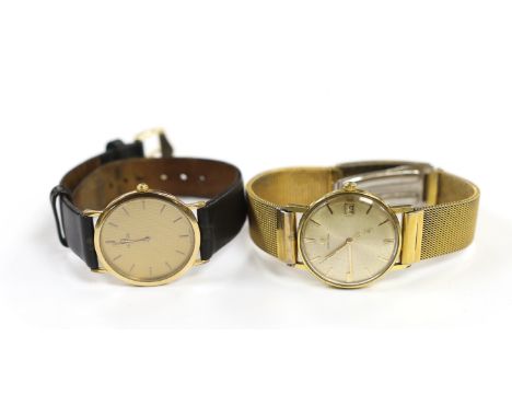 Two gentleman's steel and gold plated Omega wrist watches, De Ville quartz and manual wind, both on associated straps, with o