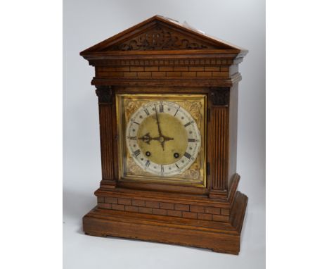 An Edwardian oak mantel clock, dial inscribed J Duncan, Paisley, 41cm high