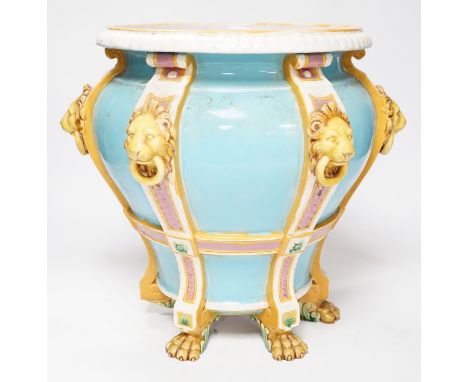 A Victorian Minton majolica 'lion mask' planter, 28cm high