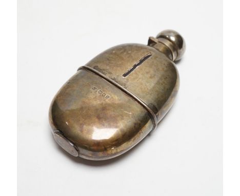 A late Victorian silver mounted glass hip flask, W &amp; G Neal, London, 1894, 15.2cm.