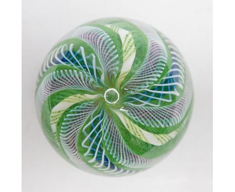A Paul Ysart latticino swirl crown paperweight, polished concave base, Caithness period, 6.5cm Good condition, light scratchi