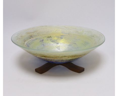 A contemporary glass bowl, signed Helen (?), ‘Light on Water’, 35cm diameter