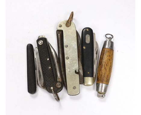 Five penknives including; a Canadian Army Militia &amp; Defence ‘Utility Knife’ dated 1915, a British Military Clasp Knife by