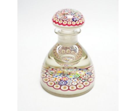 A Paul Ysart close packed millefiori glass inkwell or bottle and stopper, Caithness period, scratched signature ’P. Ysart’, o