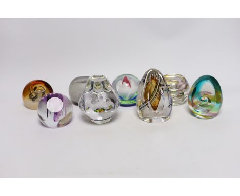 Eight limited edition Caithness glass paperweights, four with boxes