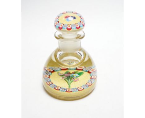 A rare Paul Ysart ‘small flower bouquet’ glass inkwell or bottle and stopper, Caithness period, scratched signature ‘P. Ysart