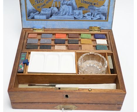 An early Victorian mahogany cased artist’s box by Brodie & Middleton,Top with light surface scratches; paints appear unused, 