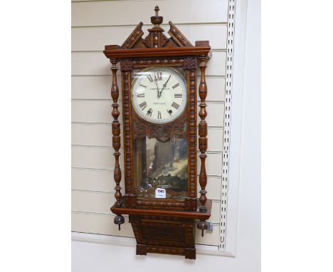 A late 19th century mahogany wall clock, inscribed R Bonner Thomas, Port Madoc, 96cm high