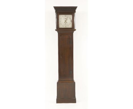 An eight-day regulator mahogany longcase clock,by James Bruce, the square silvered regulator dial with outside minute rack, s