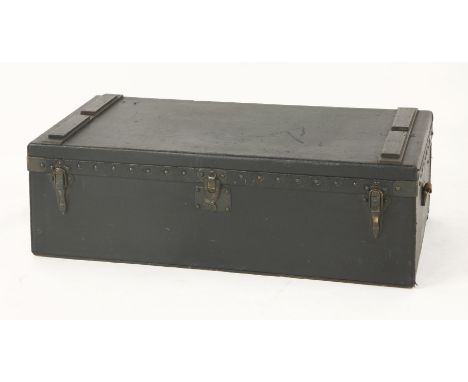 A Louis Vuitton motoring trunk, early 20th century, with a black fabric exterior and pale interior with an applied paper labe