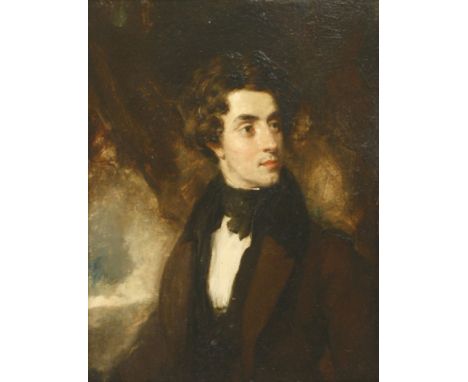 William Bonnar RSA (1800-1853)PORTRAIT OF A YOUNG GENTLEMAN, HALF LENGTH IN A BROWN COATIndistinctly inscribed on frame verso