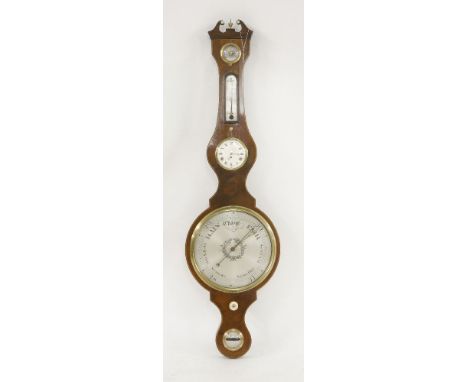 A mahogany and boxwood strung wheel clock/barometer,19th century, the level inscribed 'Sweet, London', with a silvered hygrom
