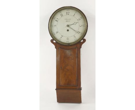 A mahogany tavern clock,inscribed 'S Thorndike, Ipswich', the painted dial within a brass bezel over a long days dial case wi