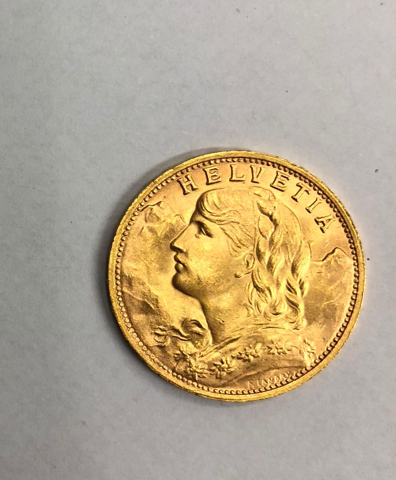 1947 HELVETIA SWISS 20 FRANC GOLD COIN BULLION