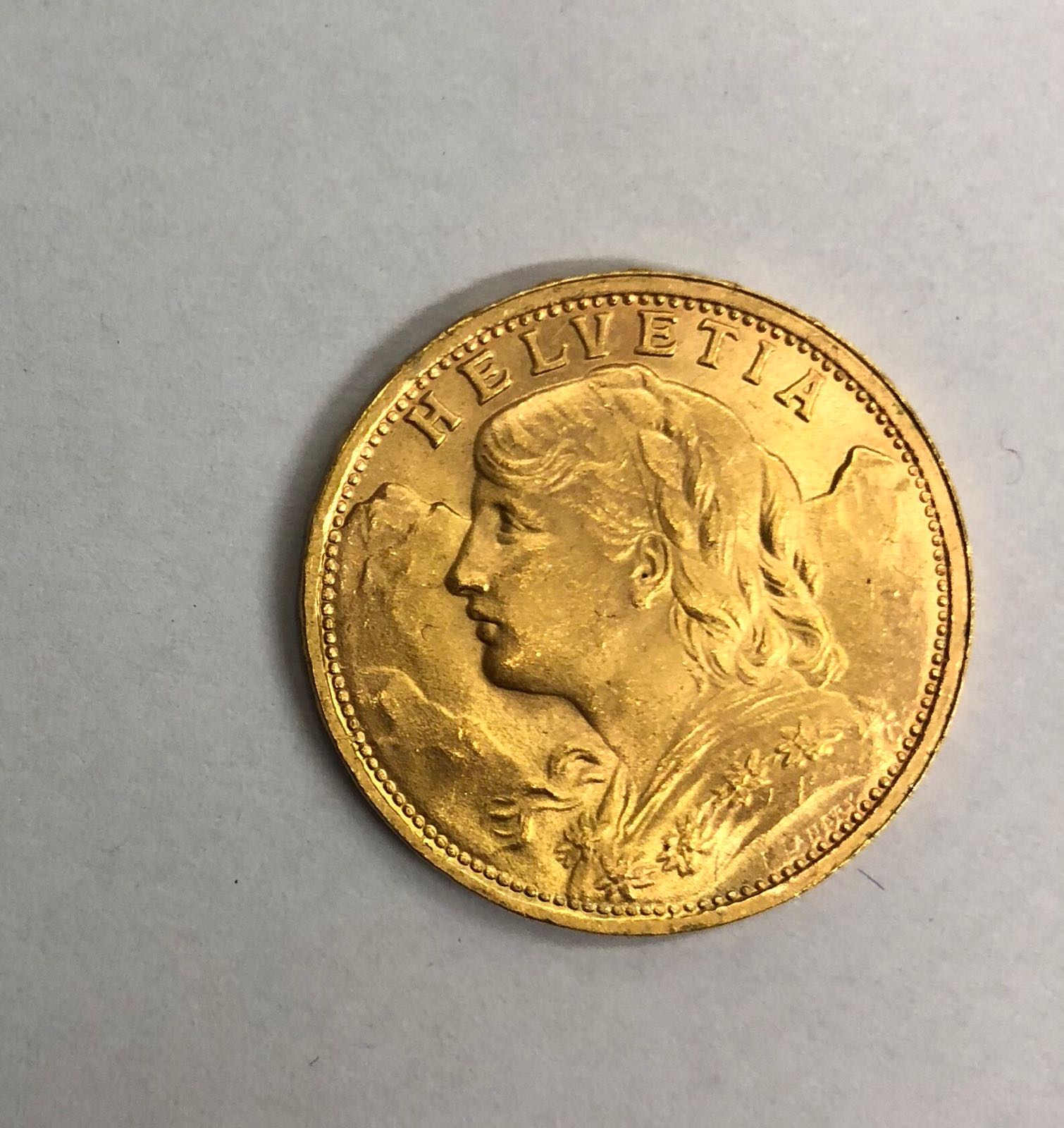 1935 HELVETIA SWISS 20 FRANC GOLD COIN BULLION