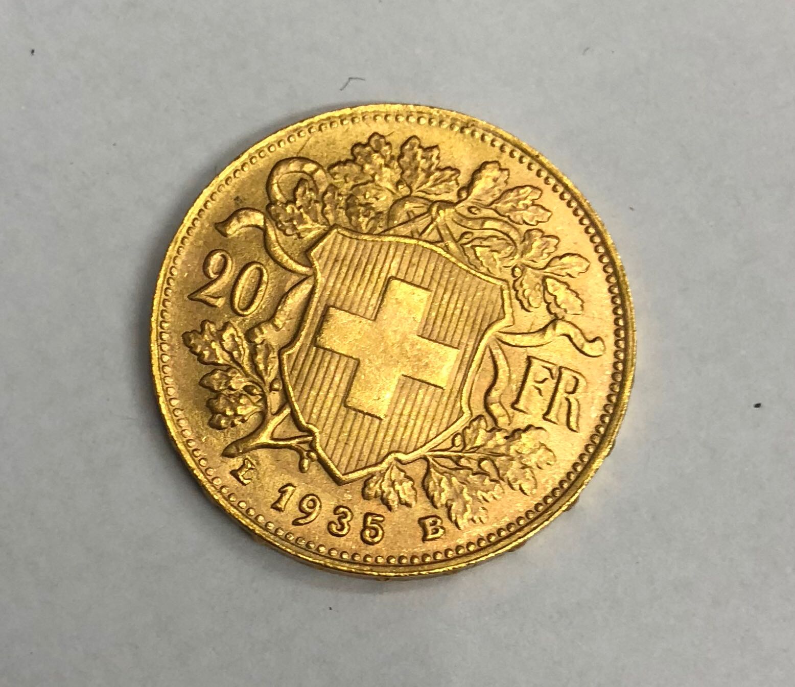 1935 HELVETIA SWISS 20 FRANC GOLD COIN BULLION