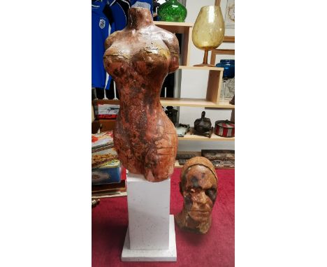 Modern Art Pottery Bust + a David Bowie Style Futurisic Head Figure