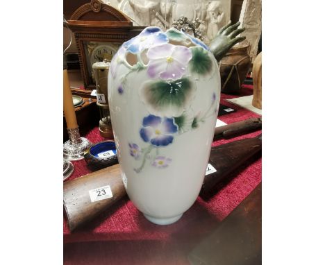 Large Franz Porcelain Floral Pansy Vase - 24cm high