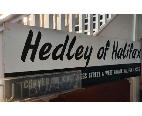 Advertising Banner for Hedley's of Halifax (Boatbuilders) Painted to softboard approx. 222cm x 60cm - Automobilia/Engine Inte
