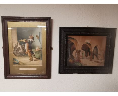 Pair of 1940's Prints - one Moroccan/Tunisian Scene &amp; the other after Louis Wain