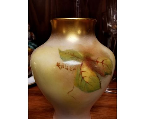 Handpainted Royal Worcester 1930's Fruits Vase, marked '2491' to base w/Worcester Puce mark + signed to body by Kitty Blake