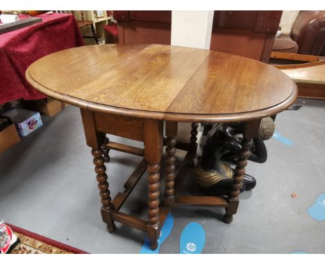 Oak Drop Leaf Bobbin Legged Table - possibly French in origin