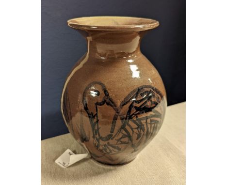 Small Chinese Handpainted Bird Vase w/character mark to base - 16.5cm high