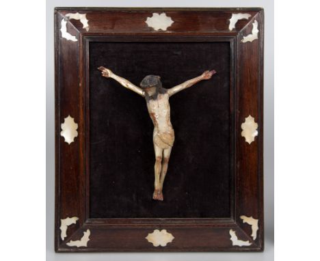 Viceregal or Novo-Hispanic work. 18th century."Christ"Delicate and unusual sculpture made of polychromed&nbsp;nacre with slig