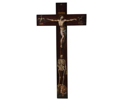 Attributed to Sebastián López de Arteaga (Seville, 1610 - Mexico, 1656).Carved, wooden "cell cross"&nbsp;painted in oils.61.5