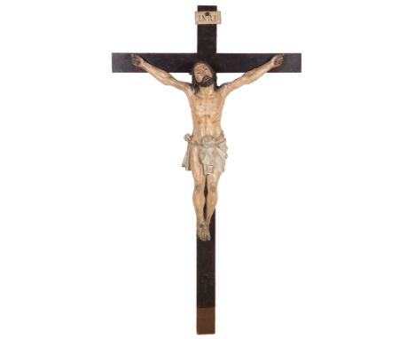 Novo-Hispanic School. Mexico. 17th century."Christ" - crucifixCarved and polychromed wooden sculpture.&nbsp;Christ measuremen