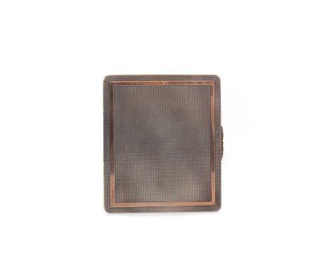 SILVER CIGARETTE CASE BY DUNHILL,Birmingham 1953, the engine turned exterior with yellow metal border to the hinged cover, th