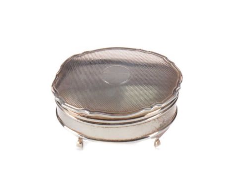 ELIZABETH II SILVER MOUNTED JEWELLERY/RING BOX,maker Adie Bros. Ltd., Birmingham 1961, the shaped lid with engine turned deta