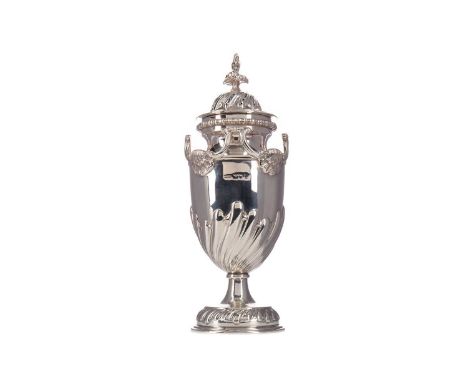 GOOD AND LARGE EDWARDIAN SILVER SUGAR VASE,maker Alstons' &amp; Hallam, London 1905, of Rococo style, with cast finial, beade