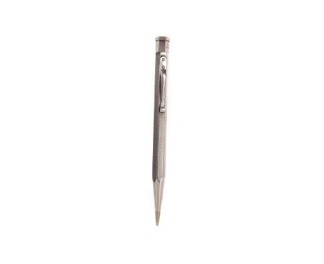 SILVER 'YARD-O-LEAD' MECHANICAL PENCIL,London 1965, the octagonal engine turned body with initialed oblong cartouche, 12cm lo