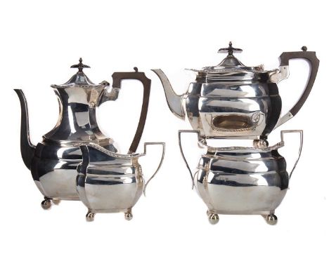 VICTORIAN SILVER FOUR PIECE TEA SERVICE,maker Walker &amp; Hall, Sheffield 1901, comprising teapot, hot water pot, cream jug 